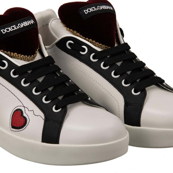 Dolce & Gabbana - Baroque Logo Heart Cushion Sneaker PORTOFINO White Black EUR 3 - Picture 3 of 5